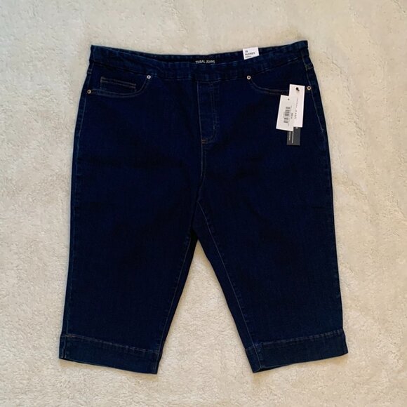 Tribal Jeans Womens 18 Audrey Mid Rise Pull On Slim Capri Blue Denim NWT - Picture 1 of 7
